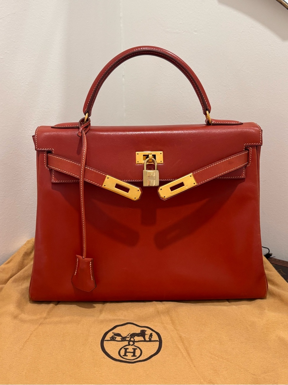 Authentic HERMES vintage KELLY 32 box leather sanguine bag